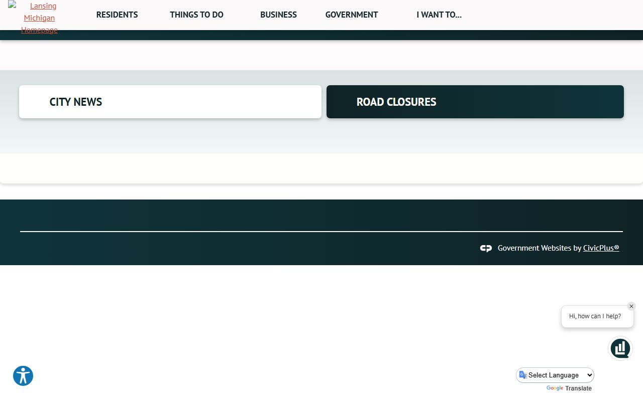 City of Lansing homepage with links to court-related services