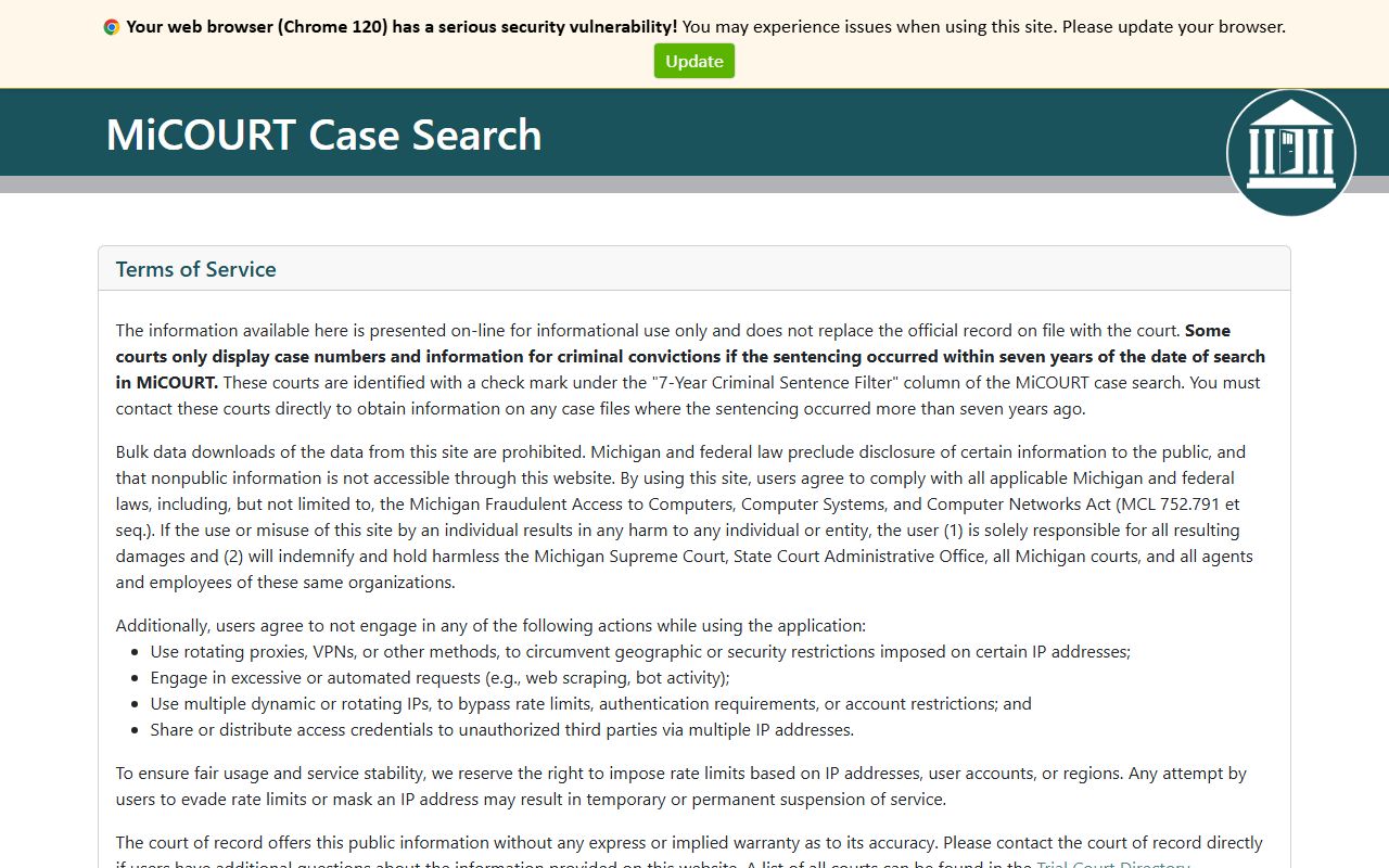MiCOURT case search portal for Macomb Township court records
