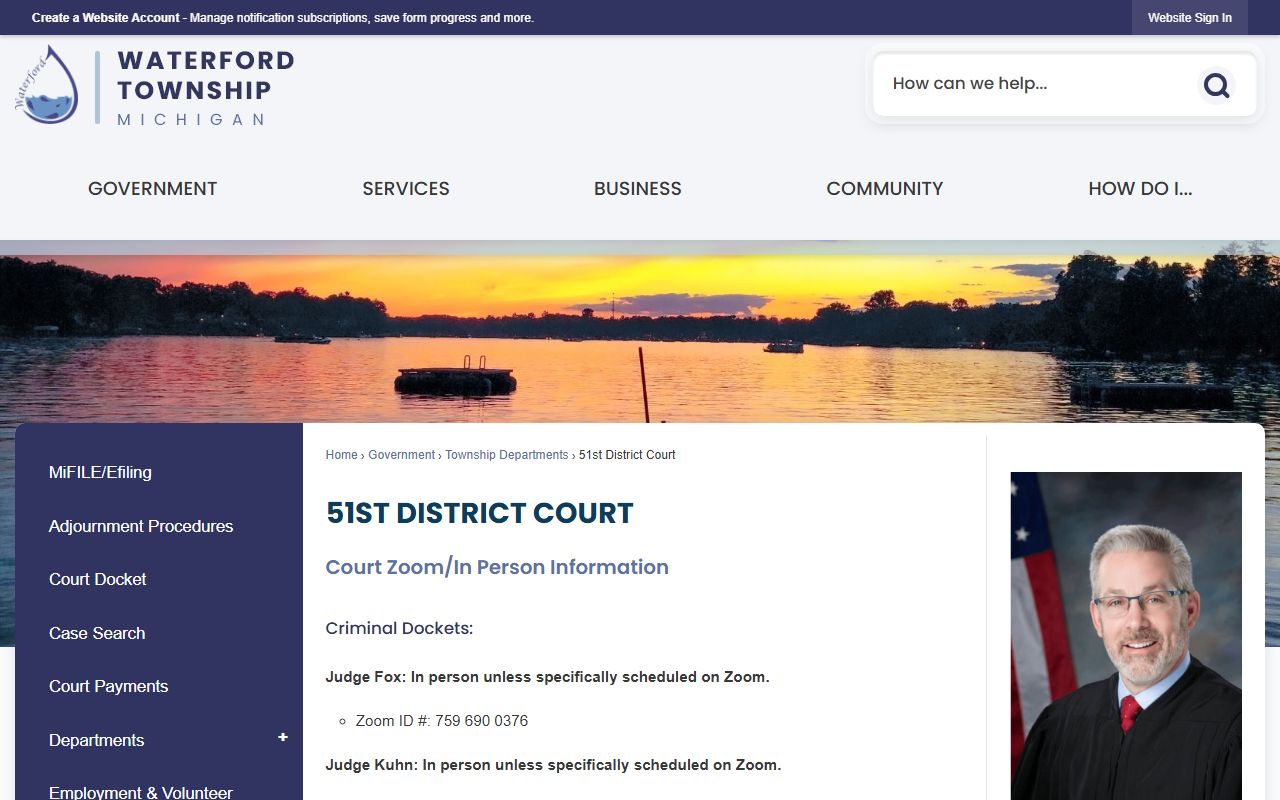 51st District Court Waterford Township page for Waterford Township court records