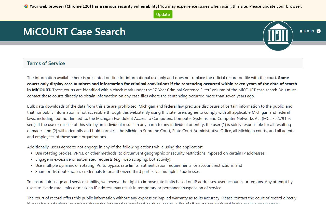 MiCOURT case search for 62A District Court Wyoming court records