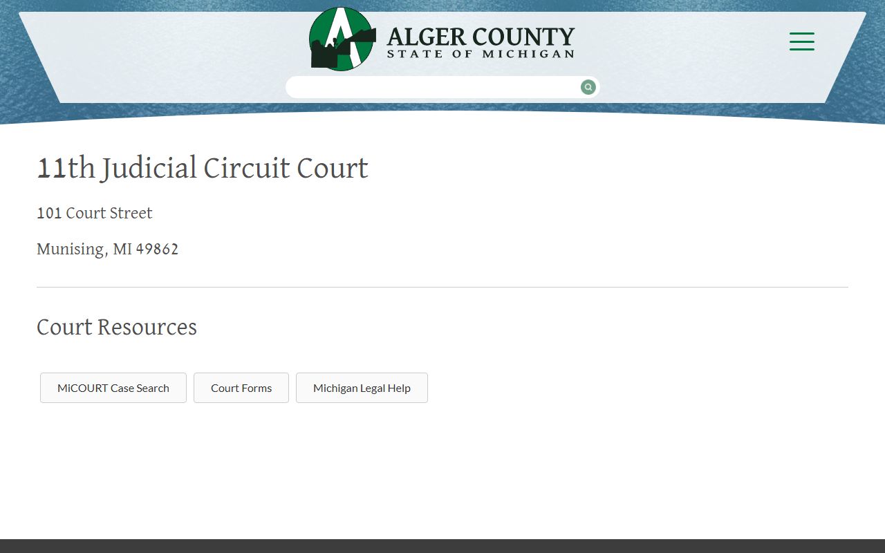 Alger County Circuit Court page for searching court records