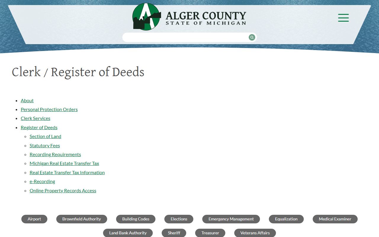 Alger County Clerk and Register of Deeds office for court record requests