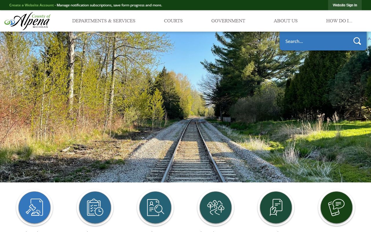Alpena County government homepage for finding court records in Alpena