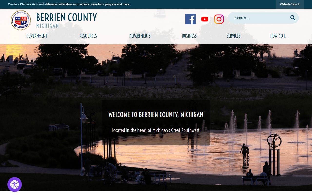 Berrien County homepage showing court records and clerk services