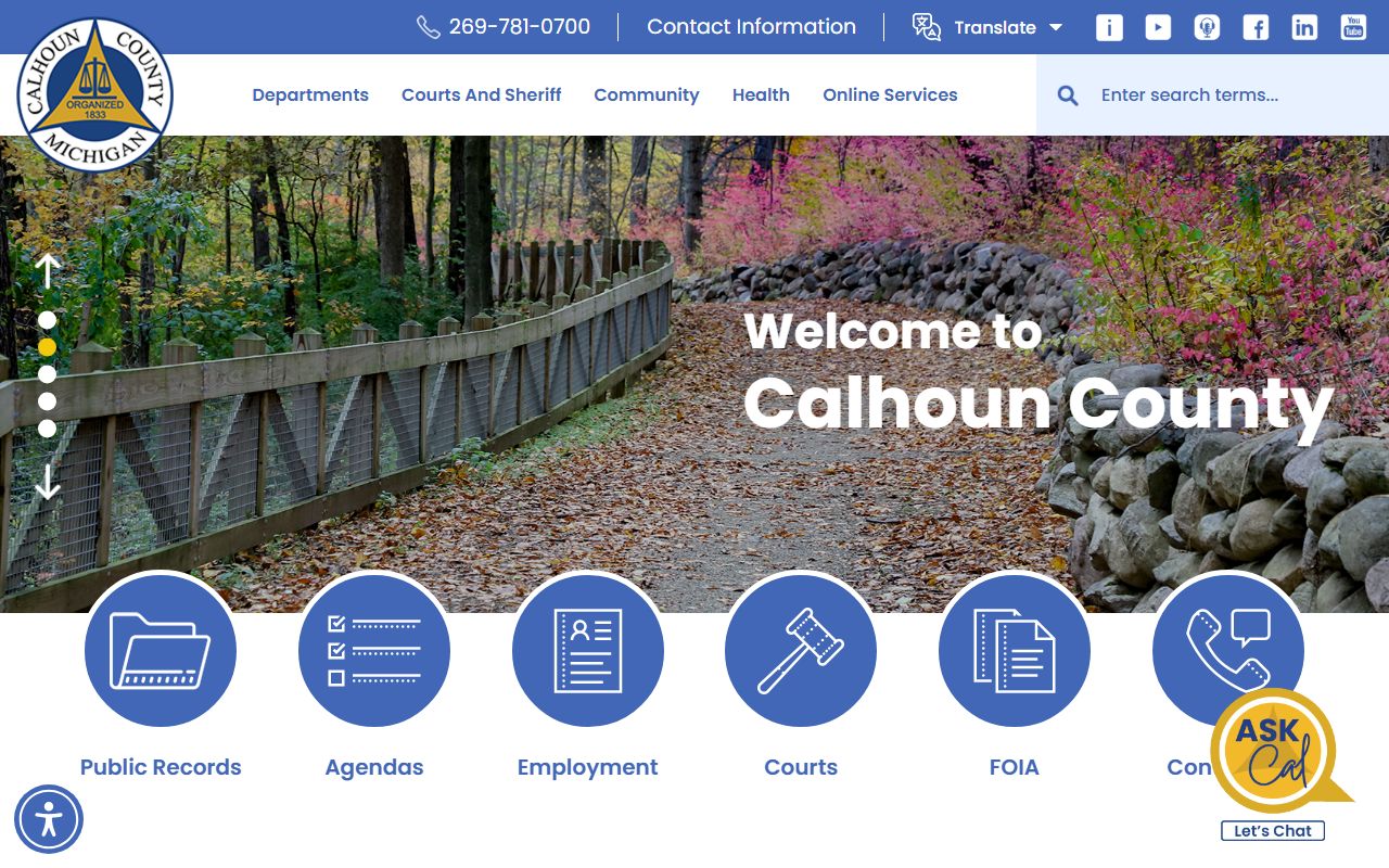 Calhoun County government website showing clerk and court records services
