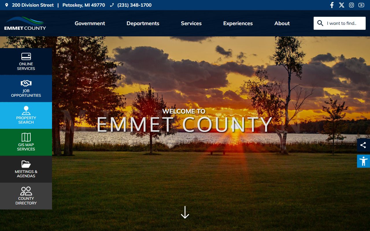Emmet County Michigan website for court records and government services
