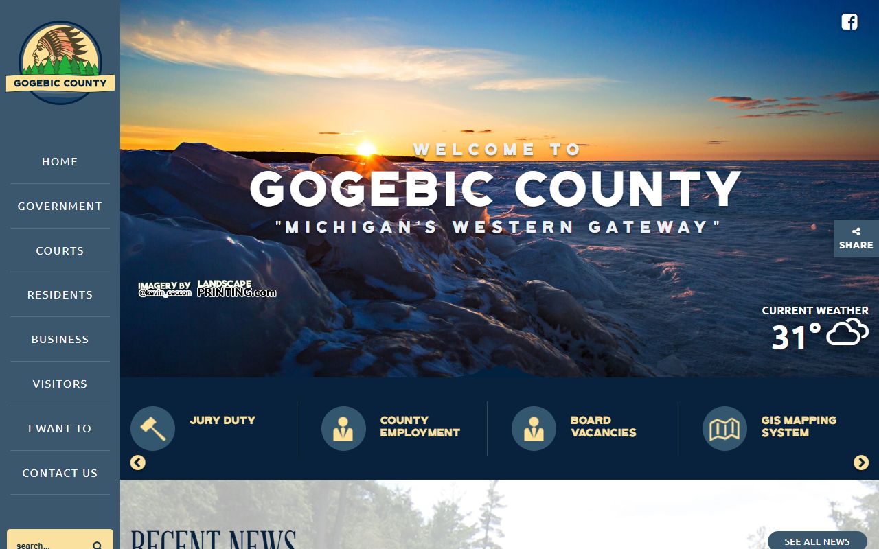 Gogebic County website showing county court records information for Bessemer Michigan