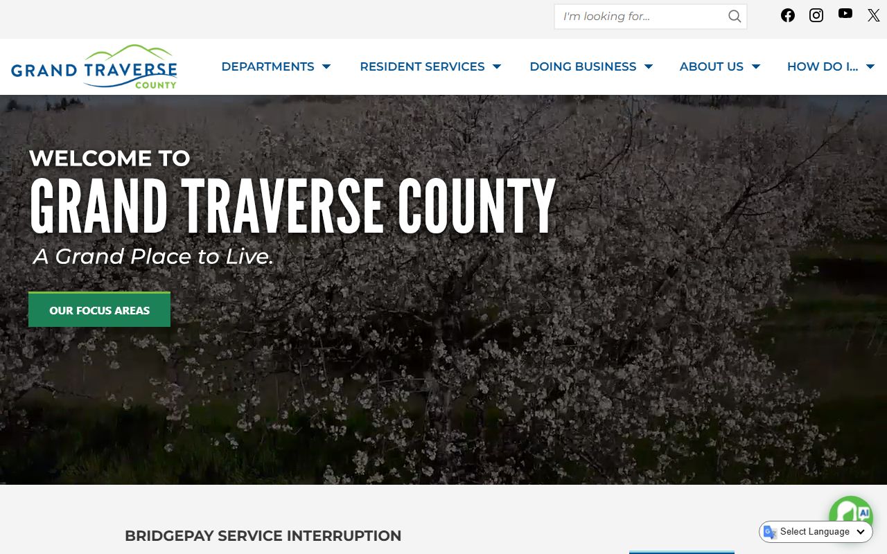 Grand Traverse County website showing county court records information in Traverse City Michigan