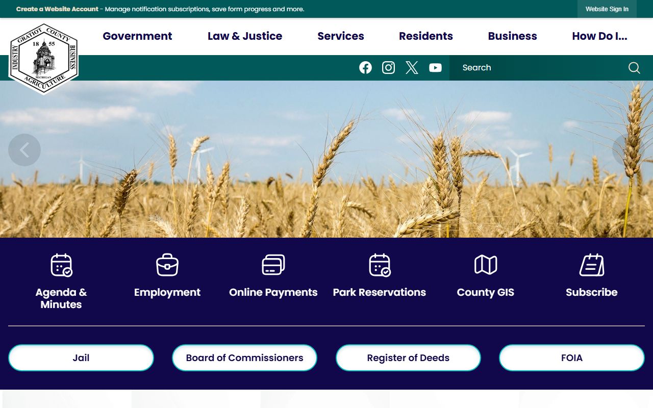 Gratiot County website showing county court records information in Ithaca Michigan