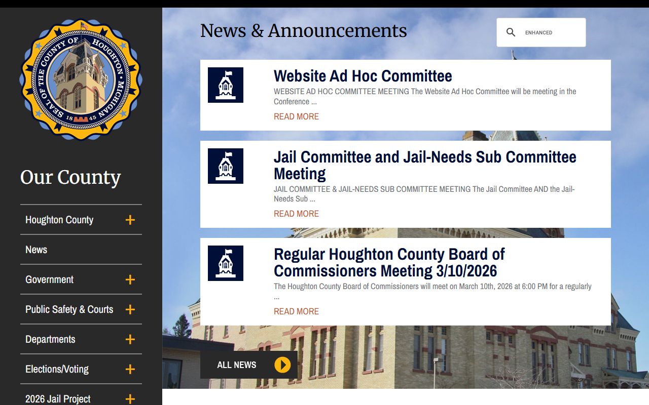 Houghton County website for court records