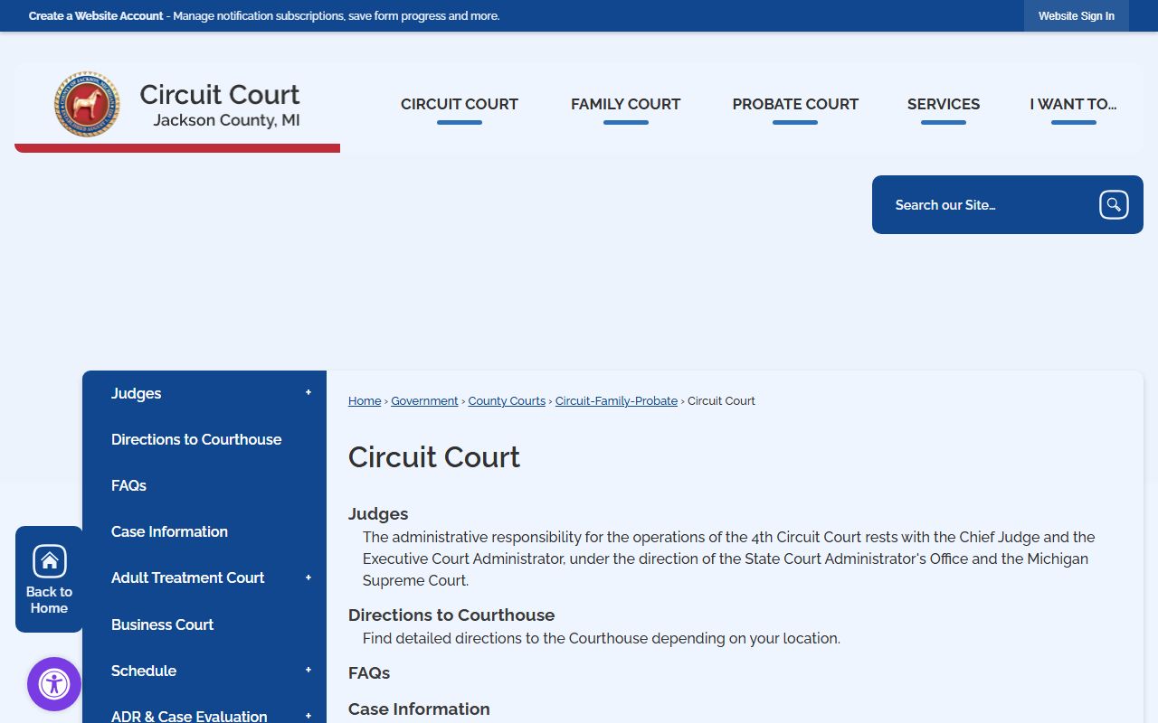 Jackson County 4th Circuit Court page for court record filings