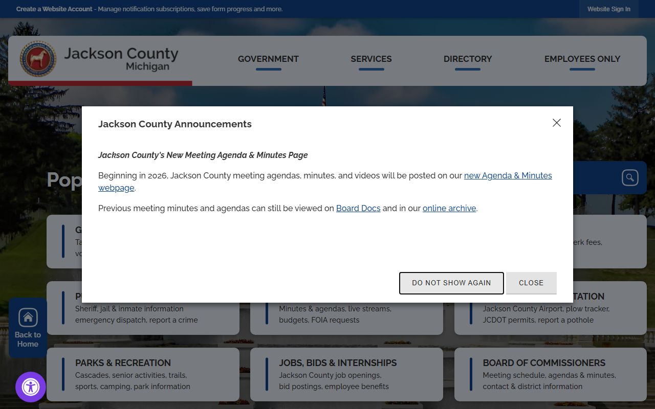 Jackson County homepage for accessing court records online