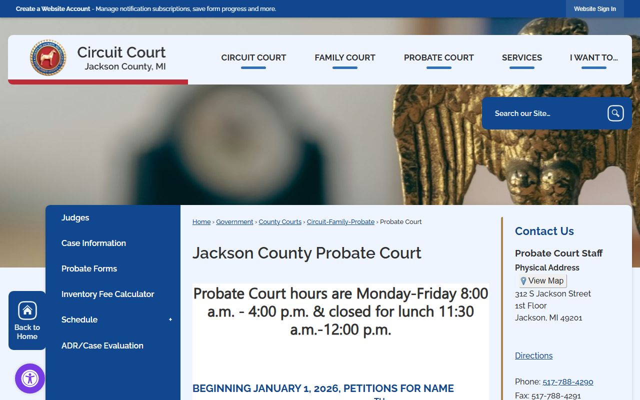 Jackson County 12th District Court page for misdemeanor and civil case records