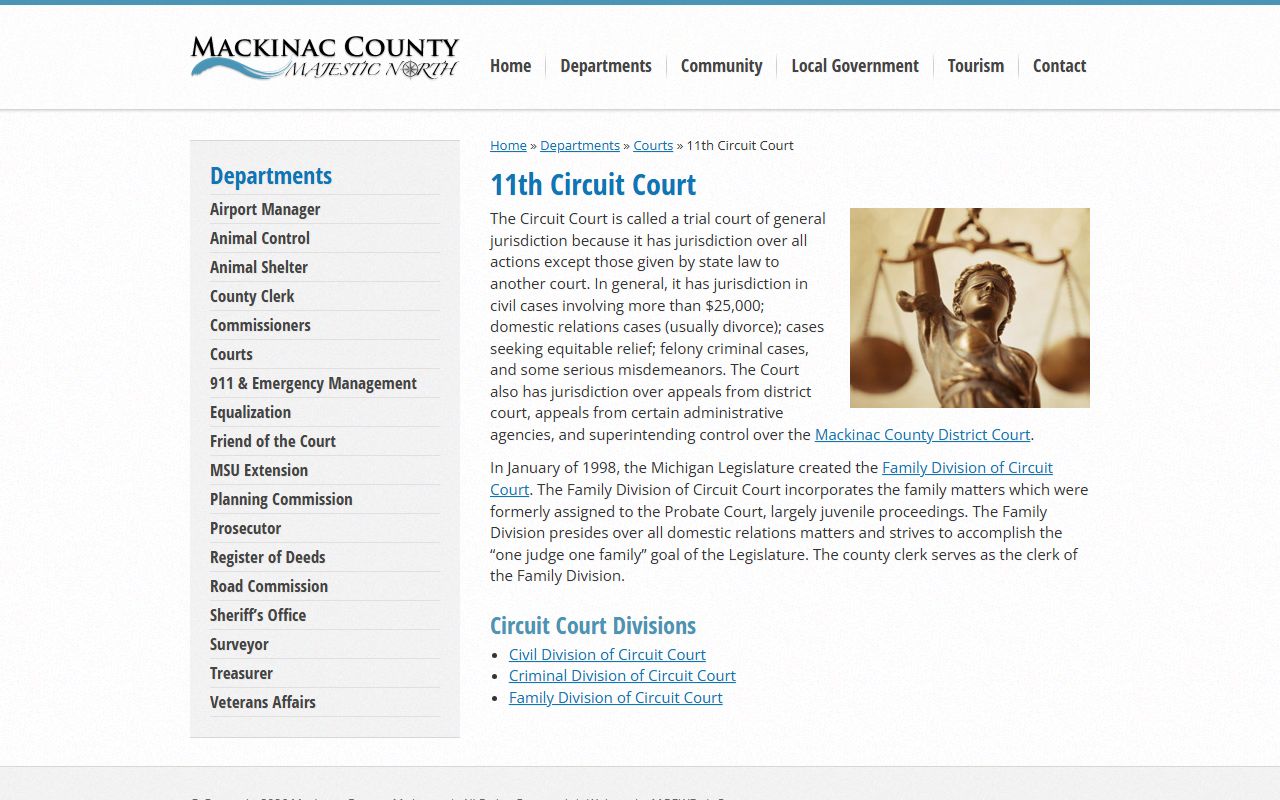 Mackinac County Circuit Court page for court records