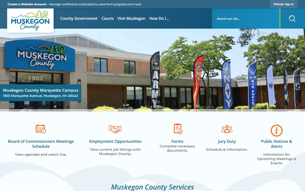 Muskegon County website showing court records and clerk resources