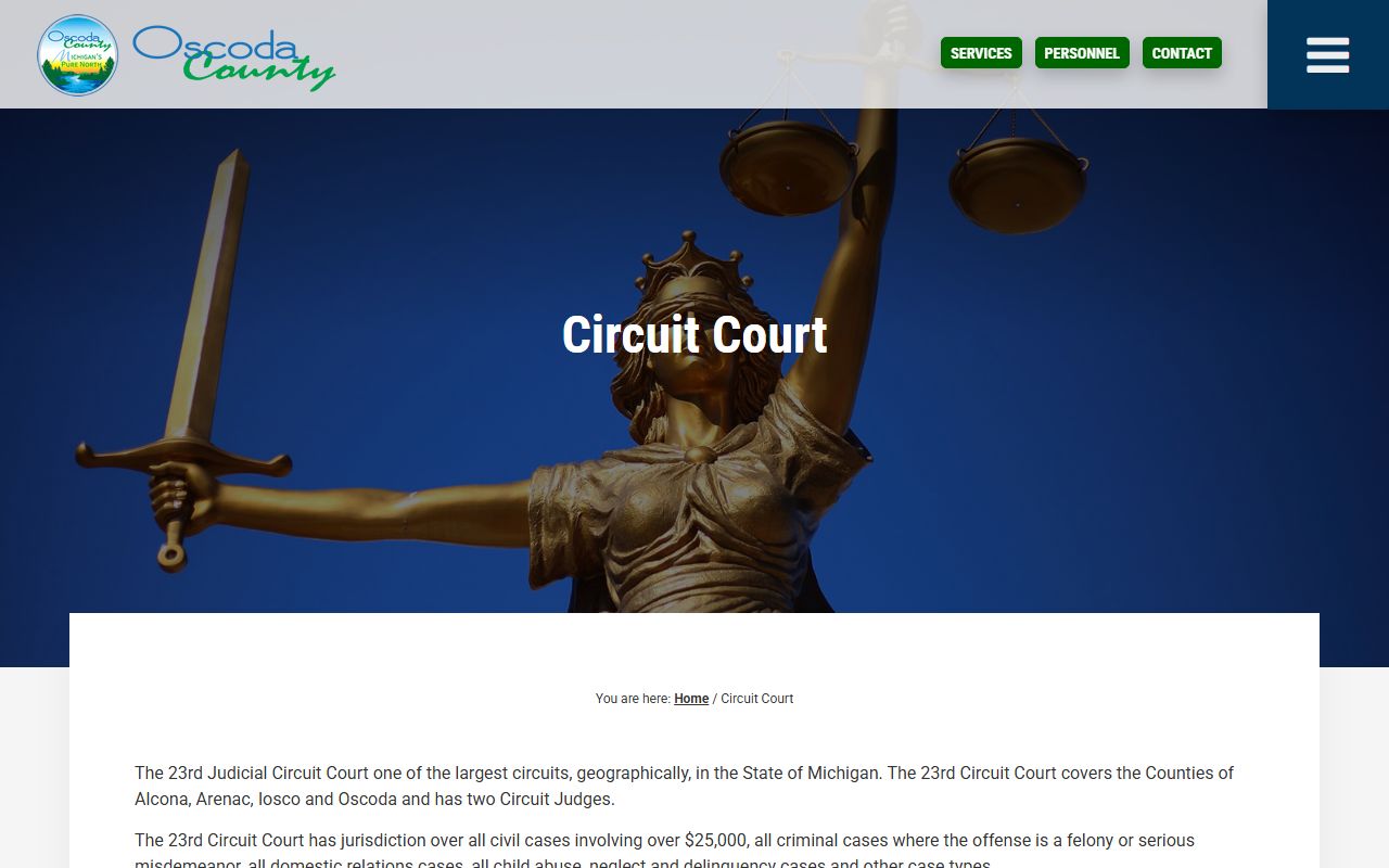 Oscoda County Circuit Court page for accessing court records in Mio