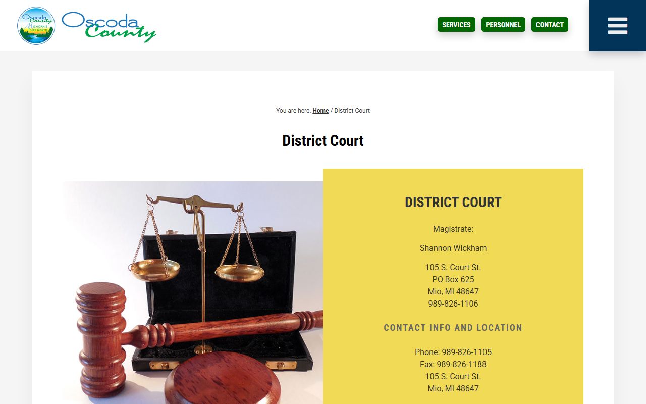 Oscoda County District Court page for court record access