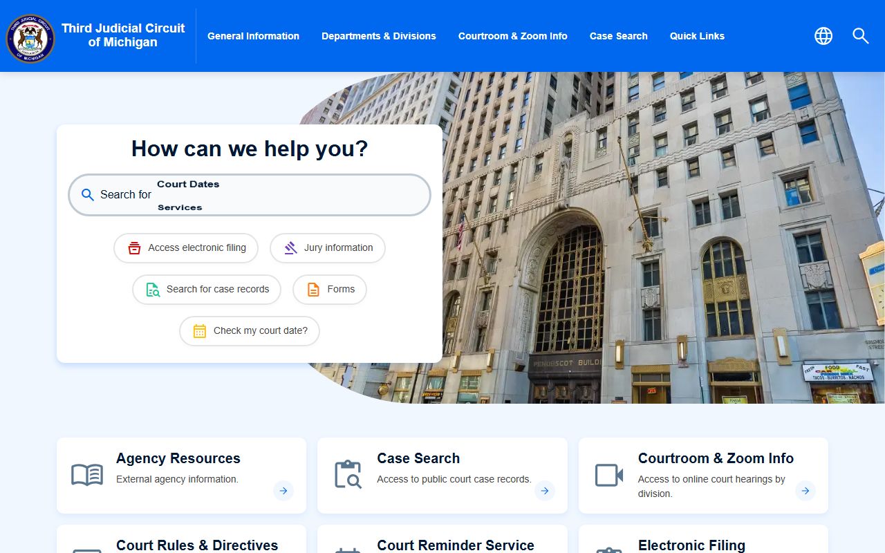 Wayne County Third Circuit Court website for accessing court records