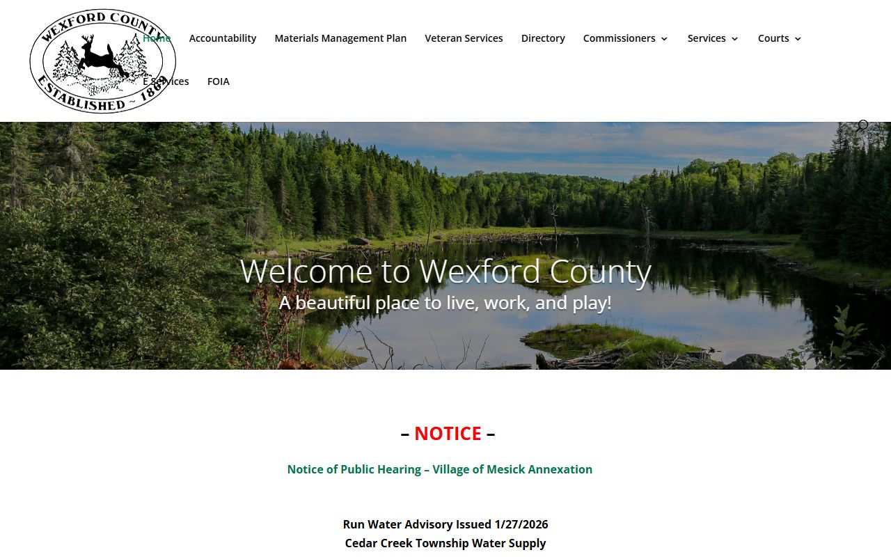 Wexford County homepage with court and records information