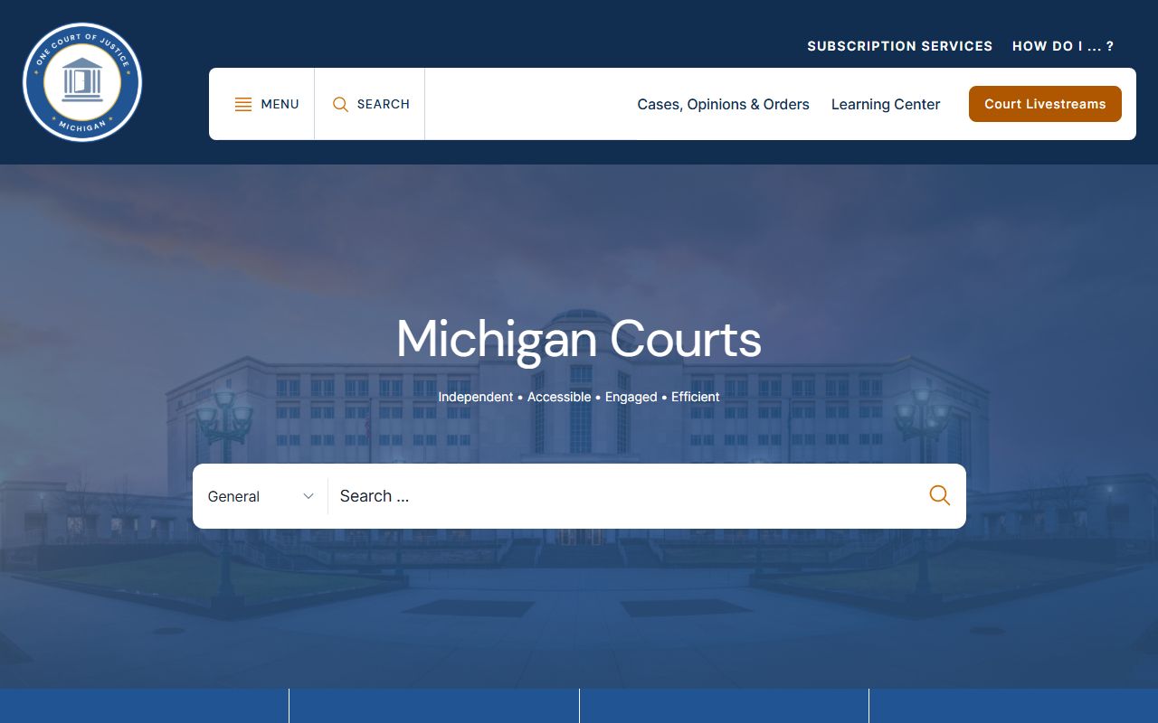 Michigan Courts official homepage for court records