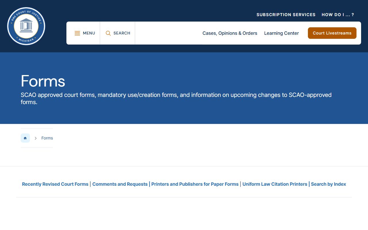 Michigan SCAO approved court forms library page